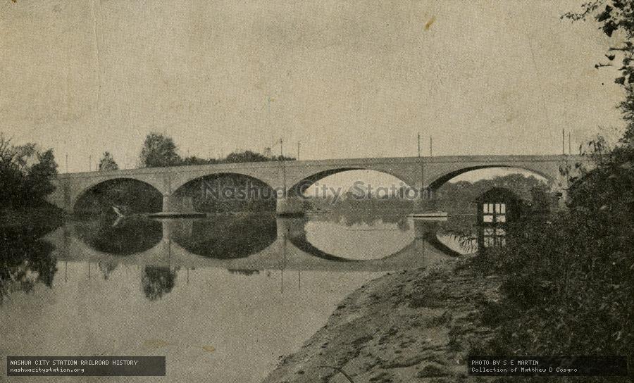Postcard: Merrimack River and New Cement Bridge connecting Nashua and Hudson, N.H.